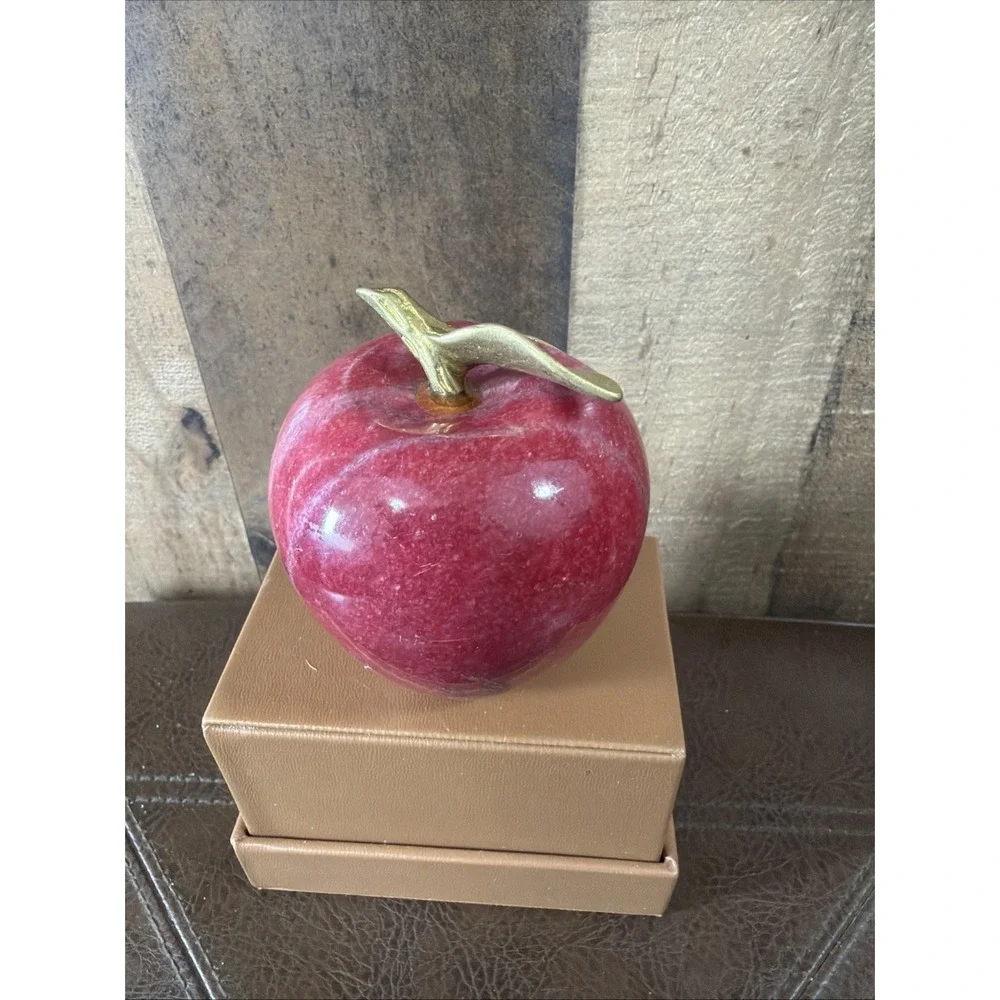 Andrea by Sadek Red Apple Polished Marble Paperweight Picture Frame Brass Stem